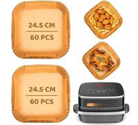 120 Unidades Papel Air Fryer Cuadrado para Moulinex Easy Fry Xl Surface, 24.5cm Papel Para Freidora de Aire para Tefal Easy Fry Xl Surface, Desechable Recipiente Air Fryer Accesorios
