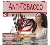 120 Varillas de Incienso Anti-Tabaco Natural sin Tóxicos - Pack 6 Fragancias para Eliminar Olor a Tabaco | Café Palo Santo Mirra Antitabaco + Aromas Sorpresa | Purifica el Ambiente sin Químicos