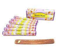 120 varitas de Incienso de almizcle Blanco almizcle de Ciervo Bosque White Musk de Joss,Varillas de Incienso de Fragancia casera de Joss Sticks con cenicero colector de Cenizas