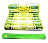 120 varitas de Incienso (Green Tea) té Verde té Natural varitas de Incienso Joss 120 Varillas Incienso de Fragancia casera Joss Sticks con cenicero colector de Cenizas Pyramids