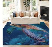 120 x 170 cm Alfombras Salón Azul Tortuga Marina Coral Naturaleza El Mar Alfombra Pelo Corto Suave Antideslizante Alfombra de Dormitorio Alfombras para Salon Habitacion