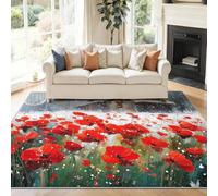 120 x 170 cm Alfombras Salón Rojo Campos De Flores Cabañas Campos Nevados Paisaje Natural Alfombra Pelo Corto Suave Antideslizante Alfombra de Dormitorio Alfombras para Salon Habitacion