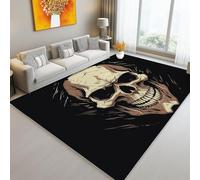 120 x 180 cm Alfombra Lavable, Antideslizante Pelo Corto con Estampado Ilustración De Calavera Oscura Y Gótica, Alfombra Decorativa para Salón, Dormitorio Cocina Entrada, Negro