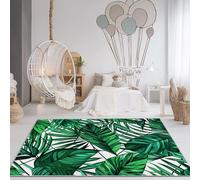 120 x 180cm Alfombra Lavable a Máquina Antideslizante - Pelo Corto de Franela Suave con Líneas Geométricas Botánicas Hojas Tropicales Estampado No Pierde Pelo Alfombra para Cocina Oficina, Verde