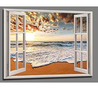120 x 80 cm Cuadro en Lienzo Ventana Vista mar 5006-SCT - Imagen/Impresion/Pintura Listo para Colgar