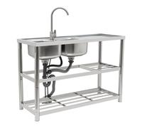 120 x 80 cm fregadero doble de pie para restaurante,fregadero cocina 2 senos,de acero inoxidable,apto para cocinas y restaurantes