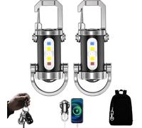1200 Lumen Keychain Flashlight & Phone Charger, USB-C Rechargeable Mini EDC Light, 7 Modes, Carabiner Clip, Weather-Resistant, Pocket Torch for Camping, Hiking & Emergencies(2pcs)