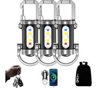 1200 Lumen Keychain Flashlight & Phone Charger, USB-C Rechargeable Mini EDC Light, 7 Modes, Carabiner Clip, Weather-Resistant, Pocket Torch for Camping, Hiking & Emergencies(3pcs)