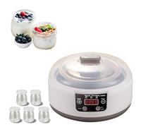 1200 ml yogurtera, 5 tarros yogurteros, termostato ajustable y temporizador, yogurtera con pantalla digital, calefacción PTC, 15 W yogurteras multidelices, para familia y yogurts hechos en casa (1200