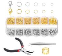 1200 Piezas Anillos de Salto Abiertos, 4/5/6/7/8/10mm Anillo de Salto Abierto, Gancho Langosta Anillos De Salto, con Alicates para Joyería, para Collares, Pendientes y Pulseras DIY (Plata y Oro)