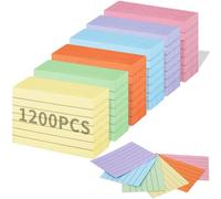 1200 Piezas Tarjetas Estudio A8, Tarjetas de Índice, 7.5 x 5.2 cm, Flashcards se Pueden Escribir en Ambos Lados, Tarjetas Lineras para Oficina Escolar Notas y Listas, 6 Colores