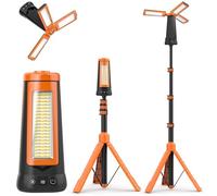 12000 mAh Foco LED Recargable con Trípode, 5000 LM Foco LED Exterior Batería, Luz Recargable Portátil Regulable & 5 Modos, Lámpara de Trabajo Ajustable para Construcción Taller Camping (Naranja)