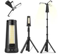 12000 mAh Foco LED Recargable con Trípode, 5000 LM Foco LED Exterior Batería, Luz Recargable Portátil Regulable & 5 Modos, Lámpara de Trabajo Ajustable para Construcción Taller Camping (Negro)