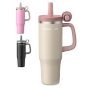 1200ml Taza Térmica - Vaso Térmico con Asa y Pajita - Termo Café sin BPA 1.2L - Taza para Beber Caliente y Frío - Marrón claro