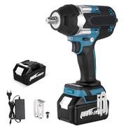1200N.M - Llave de impacto inalámbrica de 1/2 pulgadas, compatible con Makita 18 V, llave de impacto multifunción con luz LED, con batería, 7200 rpm, 4 velocidades, para coche y casa (azul)