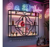 120CM Botellero Industrial Montado En La Pared, Estructura de madera rústica Metálico Estantes flotantes, Estante para Botellas De Vino Montado En La Pared, Adecuado para El Hogar, Bar (Negro)