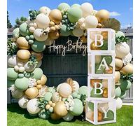 120pcs Baby Shower Decoraciones Niño Niña - 4Pcs Transparente Globo Cajas y 112Pcs Verde Blanco Oro Globos Arco Kit Para Sage Verde Baby Shower Decoraciones, Género Revelar Suministros Para Fiestas