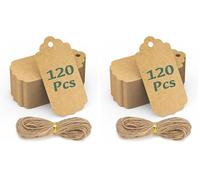 120PCS Etiquetas para Regalos 5x10CM Papel Kraft Etiquetas en Blanco con Cuerda y 30M Yute Natural DIY para Regalos de Boda, Marrones, Etiquetas con Cuerda-Árbol de Navidad (Paquete de 2)