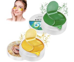 120PCS Parches Ojos Bolsas y Ojeras Eye Patches Contorno Antiojeras Mascarilla Mascara para Los Párpados 24K Gold + Algas Marinas Collagen Mascarillas con Ácido Hialurónico Mejorar Las LíNeas Finas