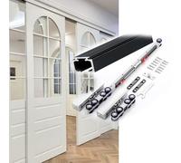 122/152/183/203/213/274/305 cm Rieles Puertas Correderas de Aluminio Kit Herrajes Puerta Corredera con Ruedas y Cierre Suave para Puertas Corredizas de Armario Granero(Negro,8 ft/244 cm)