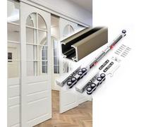 122/152/183/203/213/274/305 cm Rieles Puertas Correderas de Aluminio Kit Herrajes Puerta Corredera con Ruedas y Cierre Suave para Puertas Corredizas de Armario Granero(Champagne,7 ft/213 cm)