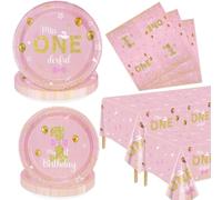122 piezas de decoraciones de cumpleaños de Miss Onederful - Platos de fiesta de oro rosa, servilletas, mantel, decoración de primer cumpleaños, vajilla para baby shower, suministros de primera fiesta