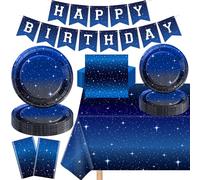 123 Pcs Espacio Galaxia Productos para fiestas Vajilla Noche Estrellada Plato Espacio Exterior Servilletas Planeta Sistema Solar Mantel Pancartas para fiestas de cumpleaños Para 40 personas