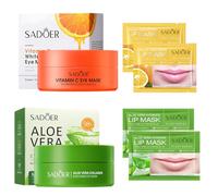 124 Piezas Parches de Ojos de Aloe Vera y Parches Labiales | Vitamina C Mascara para Los Ojos y Mascarilla Labial, Anti Edad, Anti Edad para Ojeras, para Eliminación Bolsas, Hinchazón