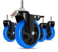125 mm rueda para carro, M10 x 1.5 x 30 mm (Eje Diámetro 9.5 mm, Eje Longitud 30 mm), capacidad de carga 1750LB, Azul Poliuretano rueda para carro para Muebles, Brasero, Carro, Transporte,juego de 4