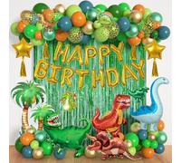 125 Piezas Decoraciones para Fiestas de Cumpleaños de Dinosaurios, Kit de Guirnalda con Globos Verdes/Naranjas/Azules, Cortina de Globos Foil para Fiestas, Safari de Jungla o Shower