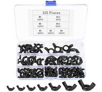 125 Piezas Tuercas de Mariposa, Kit Surtido de Tuerca de Mariposa, Tuercas de Alas para Dispositivos Electrónicos Hardware, Herramientas de Bricolaje, M3 M4 M5 M6 M8 M10 M12 (Negro)