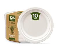 [125 unidades - 25,5 cm] Platos desechables - Resistentes, ecológicos y 100 % biodegradables - Papel de caña de azúcar