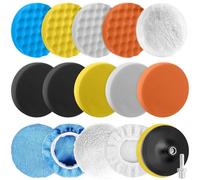 125mm Almohadilla de Pulido, 16 Piezas Lana para Pulir Coche Kit，M14 Esponja Pulir para Coche, Almohadillas de Pulido,Adaptador de Taladro y Almohadillas de Cera de Lana