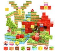 126 Piezas Bloques de Construcción Magnéticos,Blocks Bloques Construccion Niños,Construcción de Bloques Magnéticos Mundo,Leñador Aventura para NiñosyNiñas,Juguetes Magnéticos SensorialesJuguetes Niños