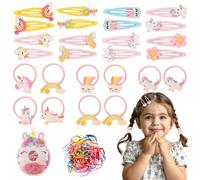 126 Piezas Pinzas para el Pelo de Unicornio, Unicorn Hair Clips, Accesorios para con Flores Arcoíris y Cuerdas Elásticas, Lindas Cuerdas para el Cabello para el Pelo para Niños, el Pelo para Niñas