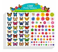 1260 calcomanías de mariposas y flores, 24 hojas coloridas de flores primaverales, insectos y plantas temáticas de primavera, suministros de fiesta para niños, profesores, aula (borde no blanco)