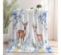 127 x 152 cm Manta de Franela Suave - Ciervo del Bosque De Acuarela De Dibujos Animados Estampada Transpirable Agradable Manta para la Piel para Sofá Cama Dormitorio Niños Decorativa, Azul Claro