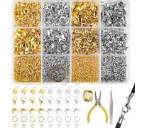 1270 piezas de cierre de cadena con 3 herramientas, juego de fabricación de joyas, cierre de mosquetón, anillos abiertos, engarzados, conector, perlas de fijación, cierres dorados y plateados para