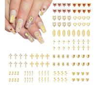 128 Piezas Decoracion Uñas de Oro,Cruz, Rosa, Corazón, Virgen María Decoraciones para Uñas,Nail Art