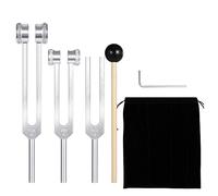 (128Hz, 256Hz, 512Hz) Juego de Horquillas de AfinacióN, Horquillas de AfinacióN con Martillo de Reflejos para Chakras/CuracióN/Terapia de Sonido/ReparacióN de