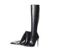 12CM / 4.72IN Moda para Mujer Sexy Cabeza Puntiaguda Mujer Stiletto Sexy Elegante Damas Discoteca Botas Altas hasta la Rodilla Botas Stiletto tacón Alto Pole Dancer Botas,Negro,44 EU