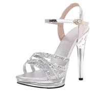 12cm Glitter Thin Heel High Heels Summer Sexy Fish Mouth Platform Crystal Open Toe Sandals Comfortable Female Party(Gold,39)