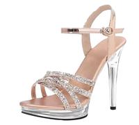 12cm Glitter Thin Heel High Heels Summer Sexy Fish Mouth Platform Crystal Open Toe Sandals Comfortable Female Party(Color 01,37)