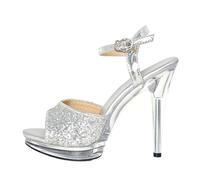 12cm Glitter Thin Heel High Heels Summer Sexy Fish Mouth Platform Crystal Open Toe Sandals Comfortable Female Party(Shape 3,37)