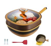 12in Titanium Alloy Non-Stick Pot with Lid, Frying Pan for Cooking & Baking, Works on Induction & Gas, with Kitchen Gloves & Silicone Spatula (Pot + Lid + Steamer)