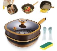 12in Titanium Alloy Non-Stick Pot with Lid, Large Capacity Deep Saute Titanium Pans with Steamer for Cooking, Frying, Baking, with Ergonomic Heat-Resistant Handle (1PC,with Steamer)