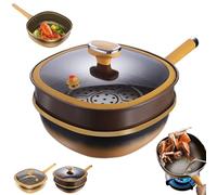 12in Titanium Alloy Non-Stick Pot with Lid, Multi-Purpose Titanium Frying Pans Nonsticks for Frying Eggs, Stir-frying, Stewing, Braising and Other Cooking Methods (Pot + Lid + Steamer)
