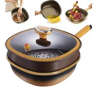 12in Titanium Alloy Non-Stick Pot with Lid, Non Stick Frying Titanium Pan with Ergonomic Stay-Cool Handle, Multi-functional Large Capacity for Cooking, Frying, Baking (Pot + Lid + Steamer)