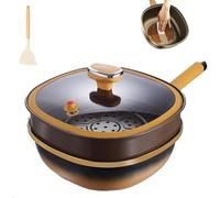 12in Titanium Alloy Non-stick Pot with Lid,Titanium Pans Cooking Non Stick Frying Pans with Lids,for Cooking Baking, Stainless Steel Hammered Cookware with Stay-Cool Handles (Yellow,With steamer)