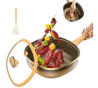12in Titanium Alloy Non-stick Pot with Lid,Titanium Pans Cooking Non Stick Frying Pans with Lids,for Cooking Baking, Stainless Steel Hammered Cookware with Stay-Cool Handles (Yellow,Without steamer)